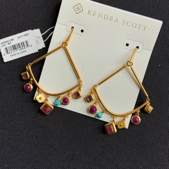 NWT Kendra Scott Gemma Earring and Necklaces Set in Vintage Gold - Picture 3 of 5